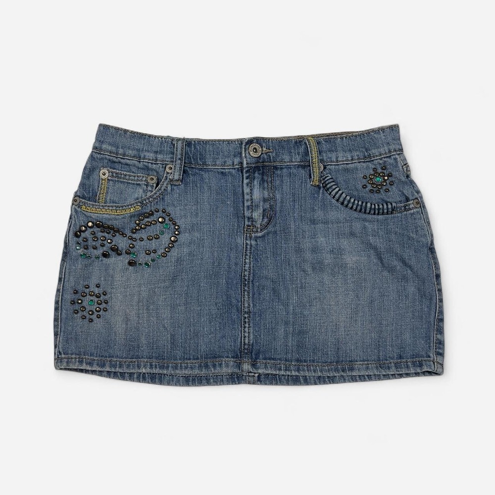 Vintage Department of Peace Y2K Embellished Denim Mini Skirt